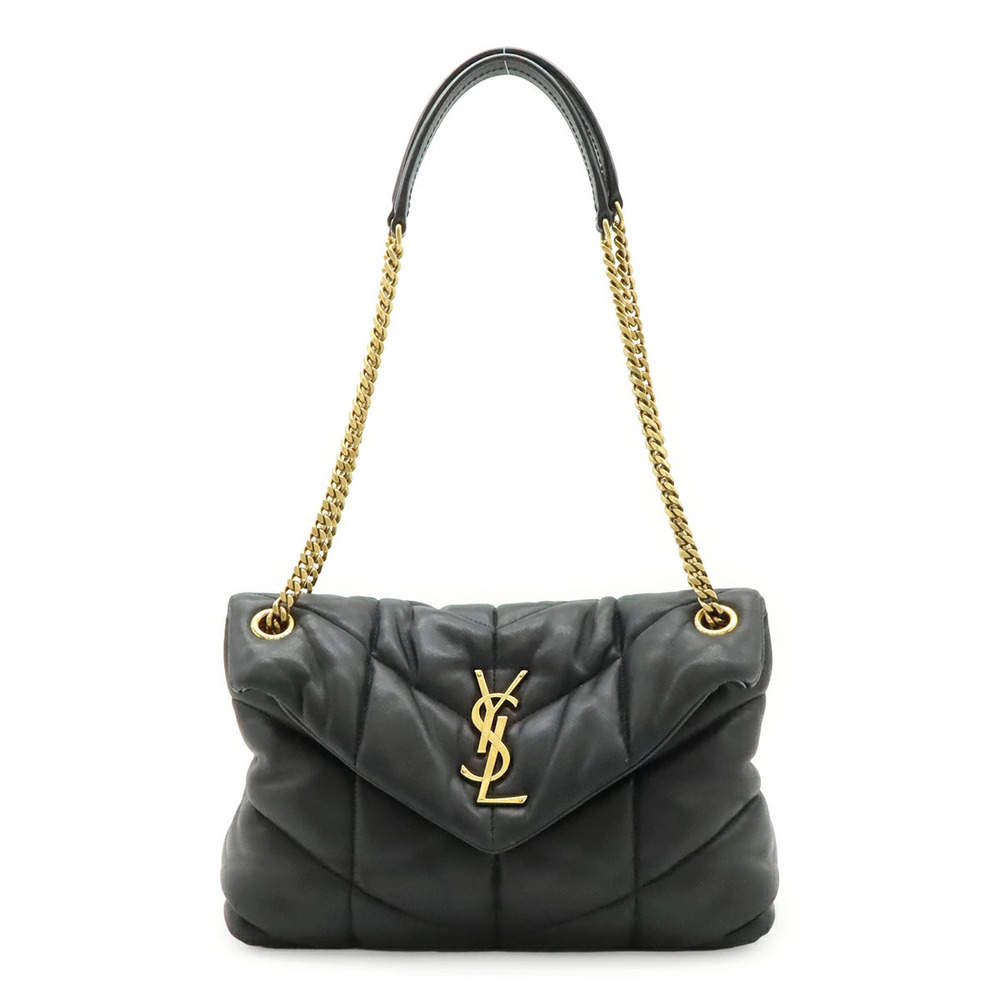 SAINT LAURENT PARIS YSL Yves Loulou Puffer Chain Shoulder Bag Leather Black